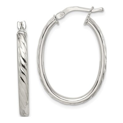 Sterling Silver Textured Oval Hoop Earrings