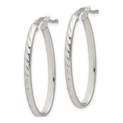 Sterling Silver Textured Oval Hoop Earrings – view 3
