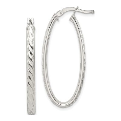 Sterling Silver Textured Oval Hoop Earrings
