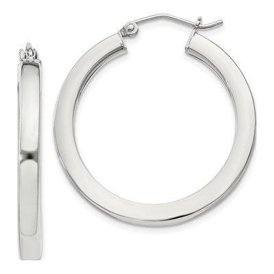 Sterling Silver 30mm Square Tube Hoop Earrings