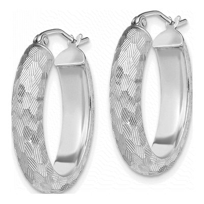 Sterling Silver 24mm Diamond-Cut Oval Hoop Earrings – view 3
