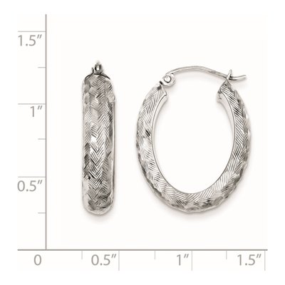 Sterling Silver 24mm Diamond-Cut Oval Hoop Earrings – view 5