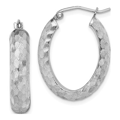 Sterling Silver 24mm Diamond-Cut Oval Hoop Earrings