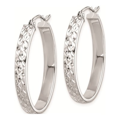 Sterling Silver 27mm Diamond-Cut Oval Hoop Earrings – view 3