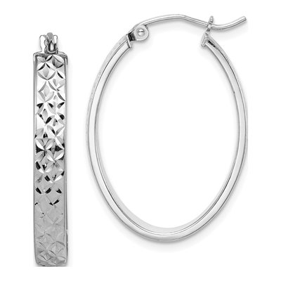 Sterling Silver 27mm Diamond-Cut Oval Hoop Earrings