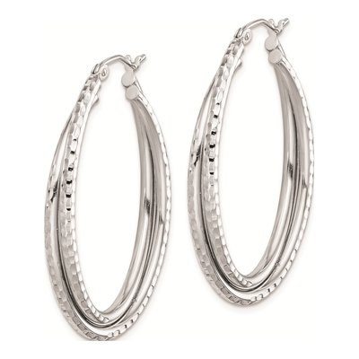 Sterling Silver 26mm Textured Double Oval Hoop Earrings – view 3