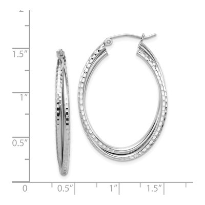 Sterling Silver 26mm Textured Double Oval Hoop Earrings – view 5