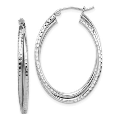 Sterling Silver 26mm Textured Double Oval Hoop Earrings