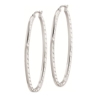 Sterling Silver 50mm Diamond-Cut Oval Hoop Earrings – view 3