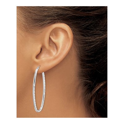 Sterling Silver 50mm Diamond-Cut Oval Hoop Earrings – view 4