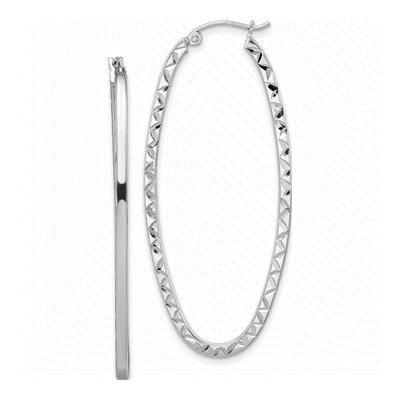 Sterling Silver 50mm Diamond-Cut Oval Hoop Earrings