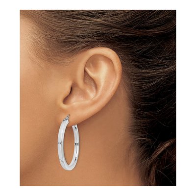 Sterling Silver Square Tube Hoop Earrings 35mm – view 4