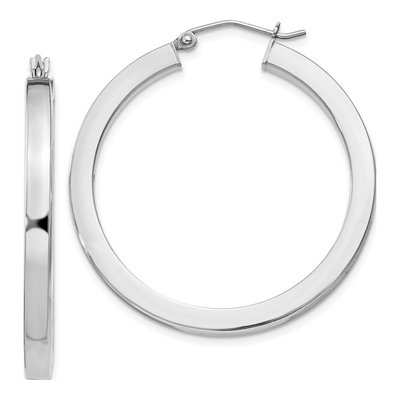 Sterling Silver 35mm Square Tube Hoop Earrings