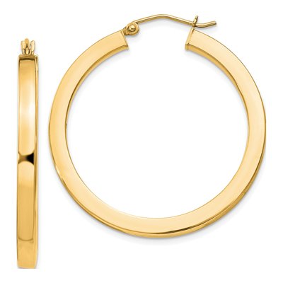 Gold-Plated Sterling Silver 35mm Gold-Flash Square Tube Hoop Earrings