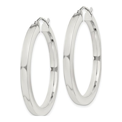 Sterling Silver 35mm Square Tube Hoop Earrings – view 3