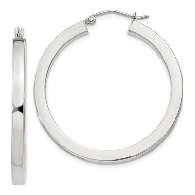 Sterling Silver 35mm Square Tube Hoop Earrings