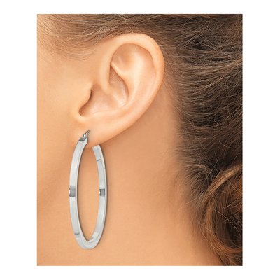 Sterling Silver 50mm Square Tube Hoop Earrings – view 4