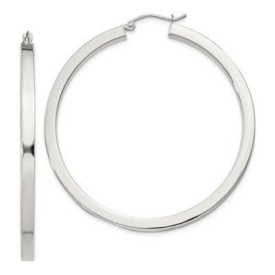 Sterling Silver 50mm Square Tube Hoop Earrings