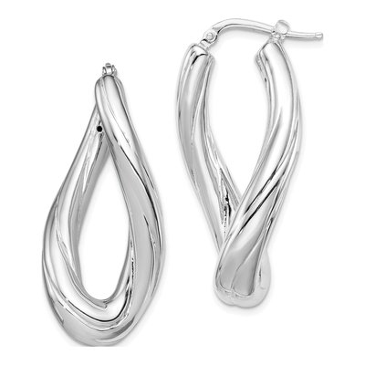 Sterling Silver 37mm Twisted Oval Hoop Earrings