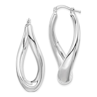 Sterling Silver 39mm Twisted Oval Hoop Earrings