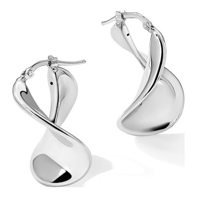 Sterling Silver 29mm Twisted Wide Hoop Earrings – view 6