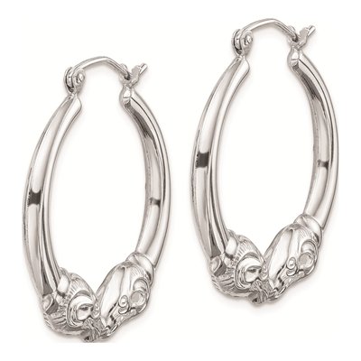 Sterling Silver 25mm Ram Head Textured Hoop Earrings – view 3