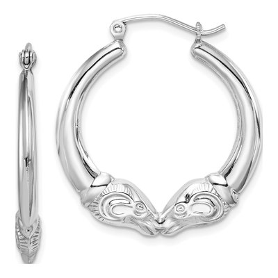 Sterling Silver 25mm Ram Head Textured Hoop Earrings