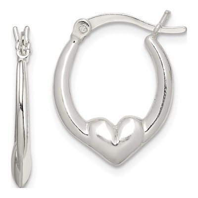 Sterling Silver 19mm Heart Oval Hoop Earrings