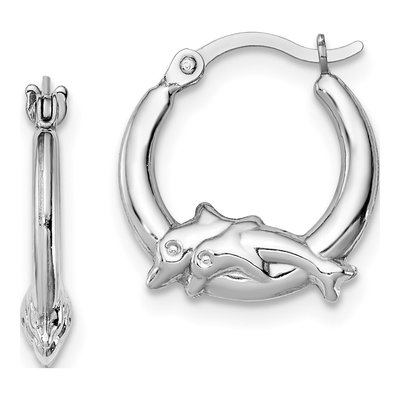 Sterling Silver 14mm Dolphin Hoop Earrings