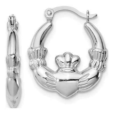 Sterling Silver 16mm Claddagh Hollow Hoop Earrings