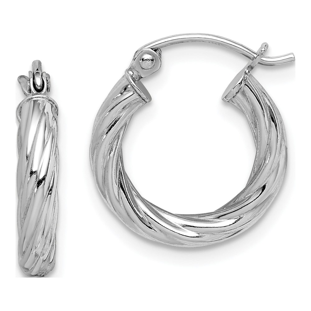 Sterling Silver Twisted Hoop Earrings, Rhodium