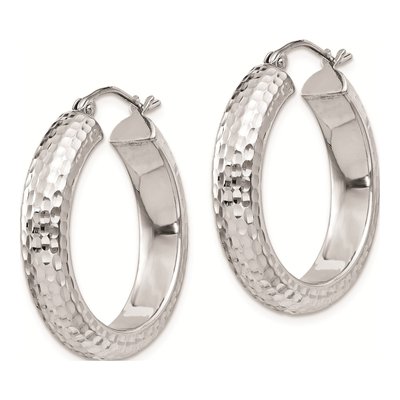 Sterling Silver 25mm Diamond-Cut Hoop Earrings – view 3