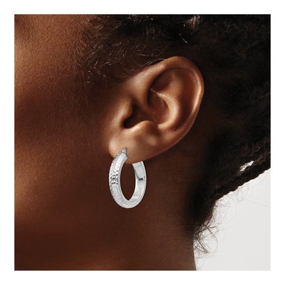 Sterling Silver 25mm Diamond-Cut Hoop Earrings – view 4
