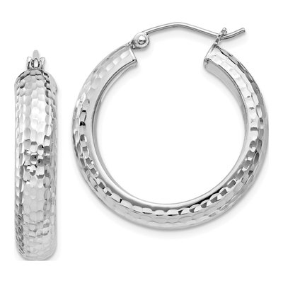 Sterling Silver 25mm Diamond-Cut Hoop Earrings