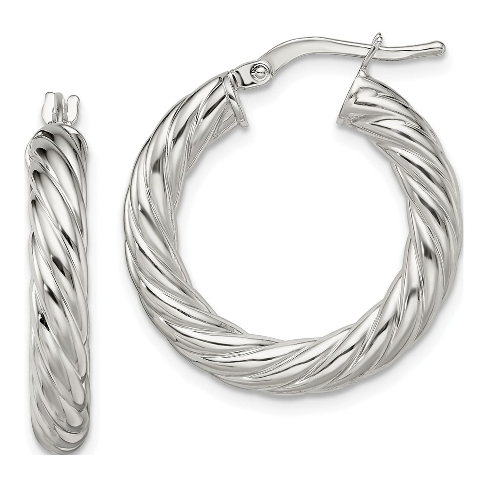 Sterling Silver Twisted 25mm Hoop Earrings, Italy