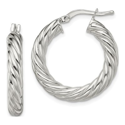 Sterling Silver 25mm Twisted Hoop Earrings