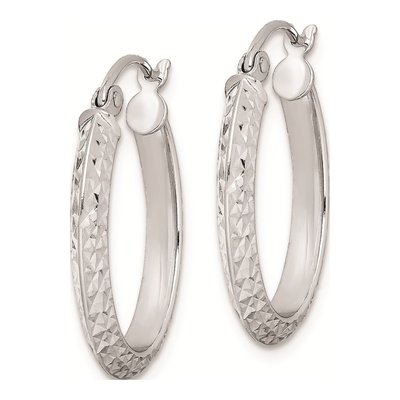 Sterling Silver 19mm Diamond-Cut Oval Hoop Earrings – view 3