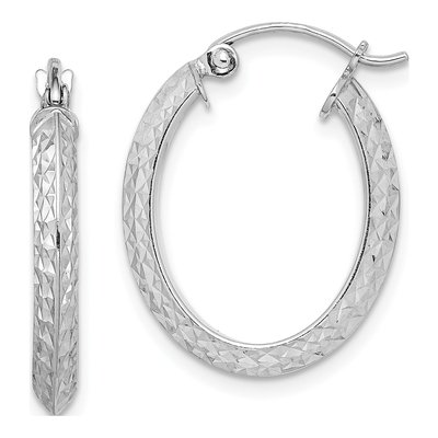 Sterling Silver 19mm Diamond-Cut Oval Hoop Earrings