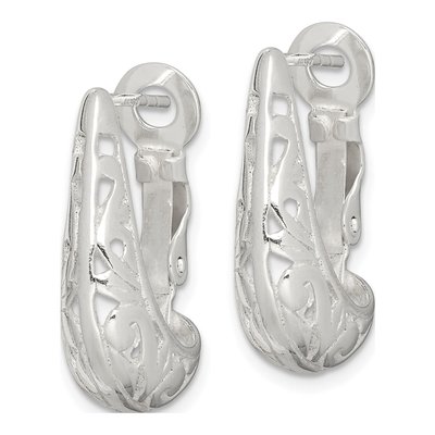 Sterling Silver 22mm Filigree J- Hoop Earrings – view 3