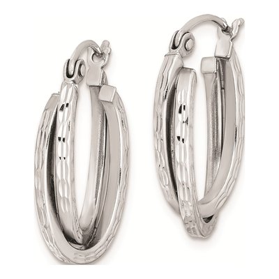 Sterling Silver 20mm Textured Double Oval Hoop Earrings – view 3