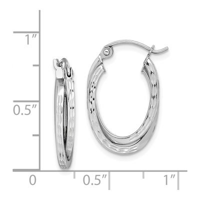 Sterling Silver 20mm Textured Double Oval Hoop Earrings – view 5