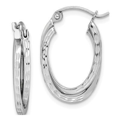 Sterling Silver 20mm Textured Double Oval Hoop Earrings