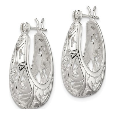 Sterling Silver 24mm Filigree Oval Hoop Earrings – view 3