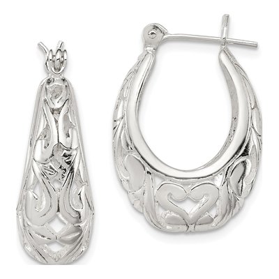 Sterling Silver 24mm Filigree Oval Hoop Earrings