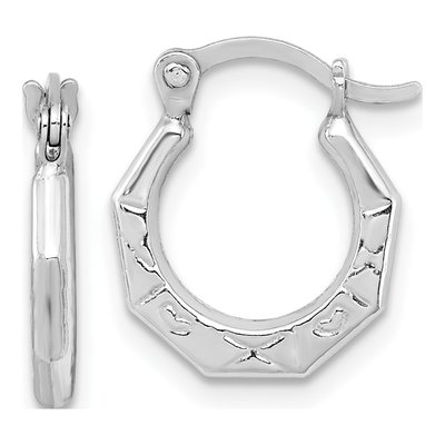 Sterling Silver 11mm Patterned Hoop Earrings