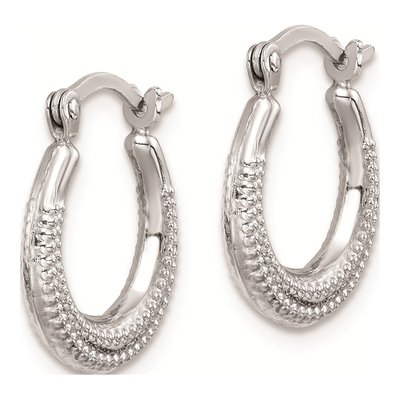 Sterling Silver 12mm Textured Hollow Hoop Earrings – view 3
