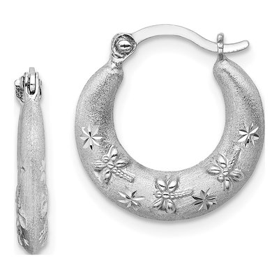 Sterling Silver 15mm Diamond-Cut Hoop Earrings
