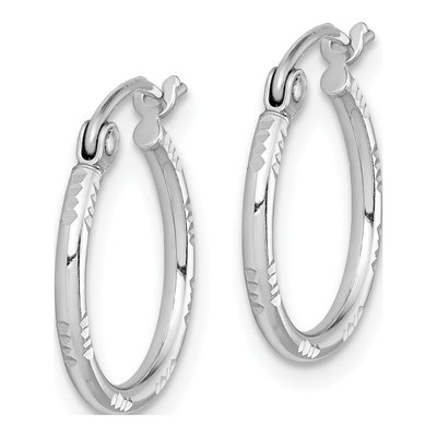 Sterling Silver 15mm Diamond-Cut Hoop Earrings – view 3