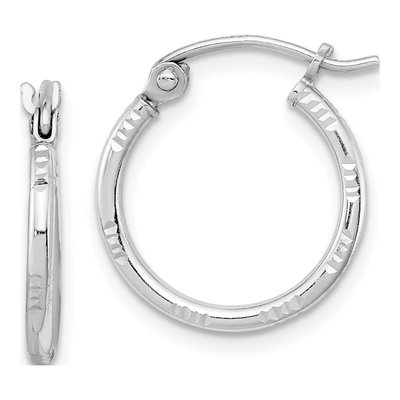 Sterling Silver 15mm Diamond-Cut Hoop Earrings