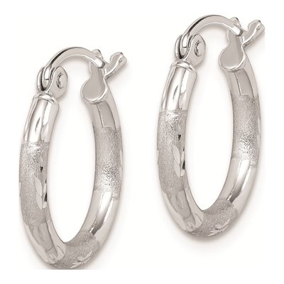 Sterling Silver 15mm Diamond-Cut Hoop Earrings – view 3